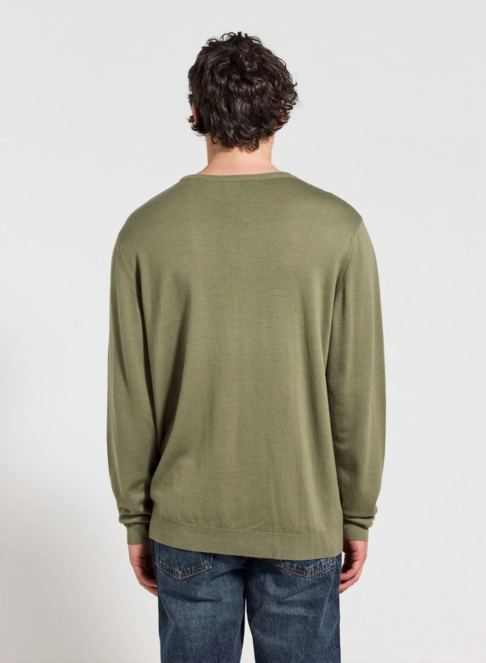 Men's fine round-neck merino wool jumper Omhet kaki