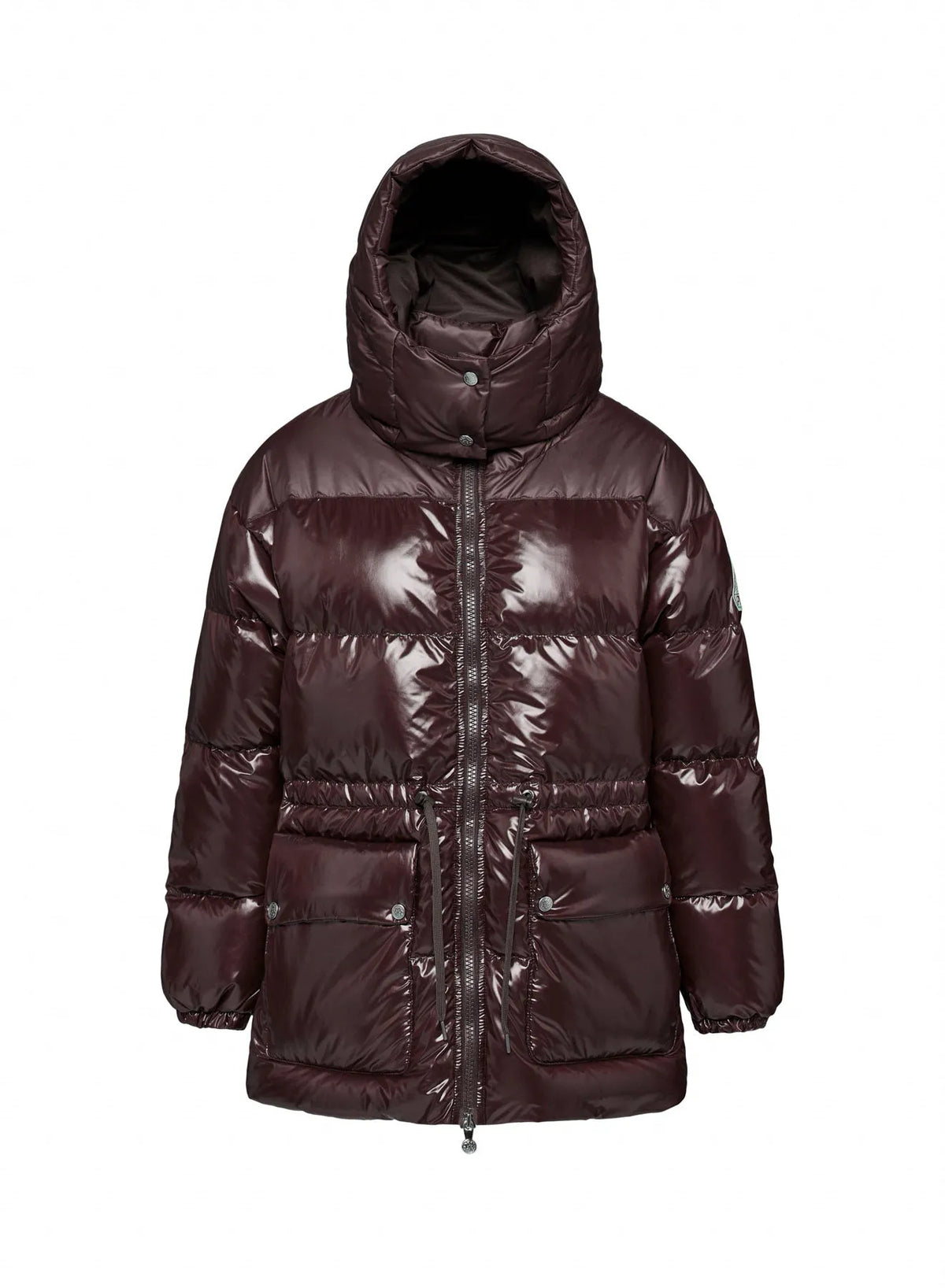 Shiny hooded women's down jacket Alexa brown