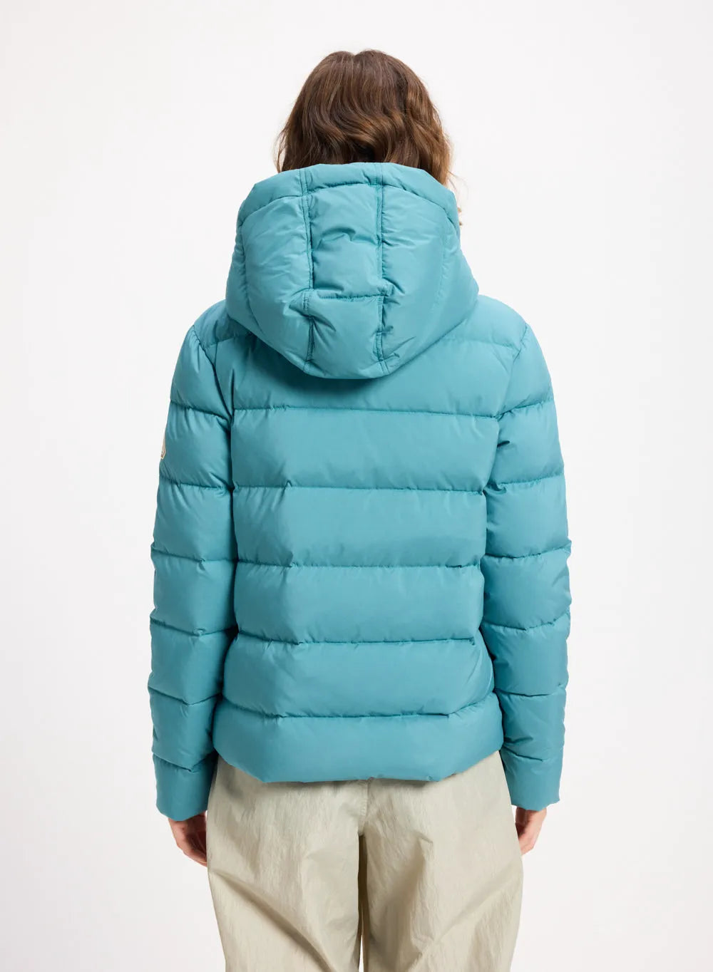 Women's down jacket Pyrenex Spoutnic with removable hood turquoise blue