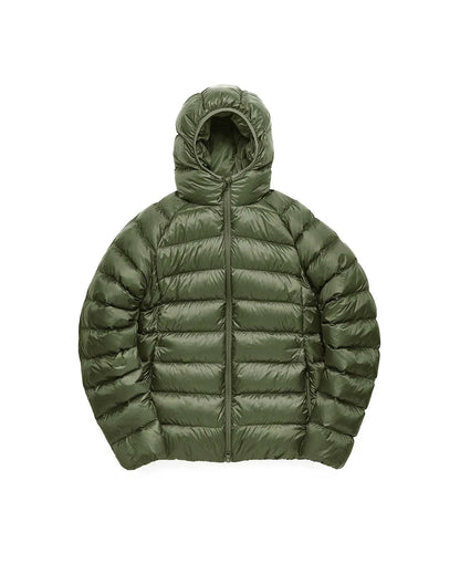 Hooded men's down jacket Pyrenex Arial dark khaki