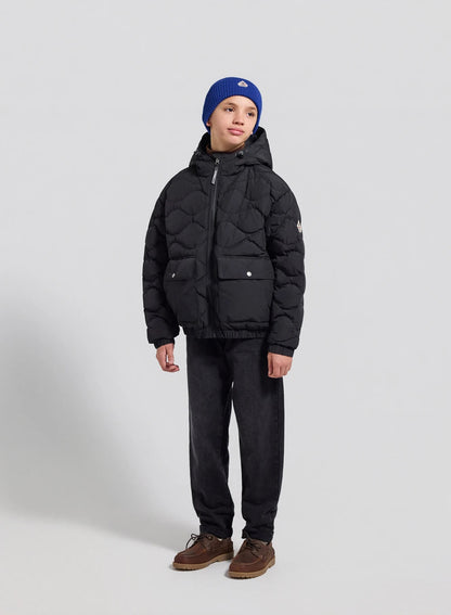 Children's hooded bomber down jacket Beille black
