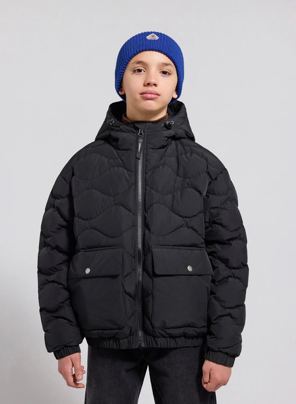 Children's hooded bomber down jacket Beille black