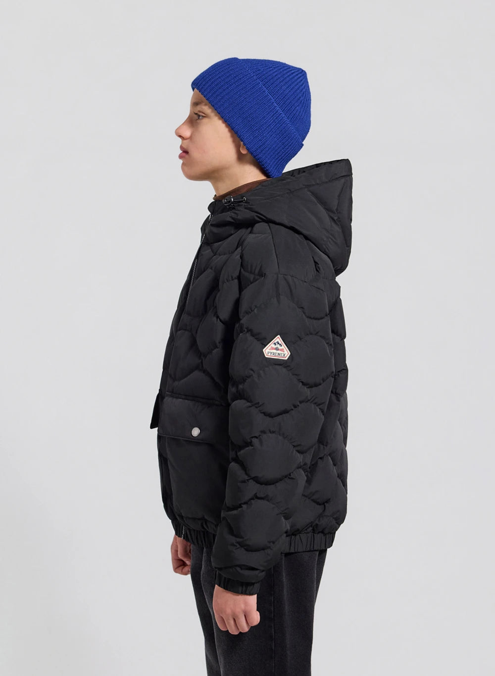 Children's hooded bomber down jacket Beille black