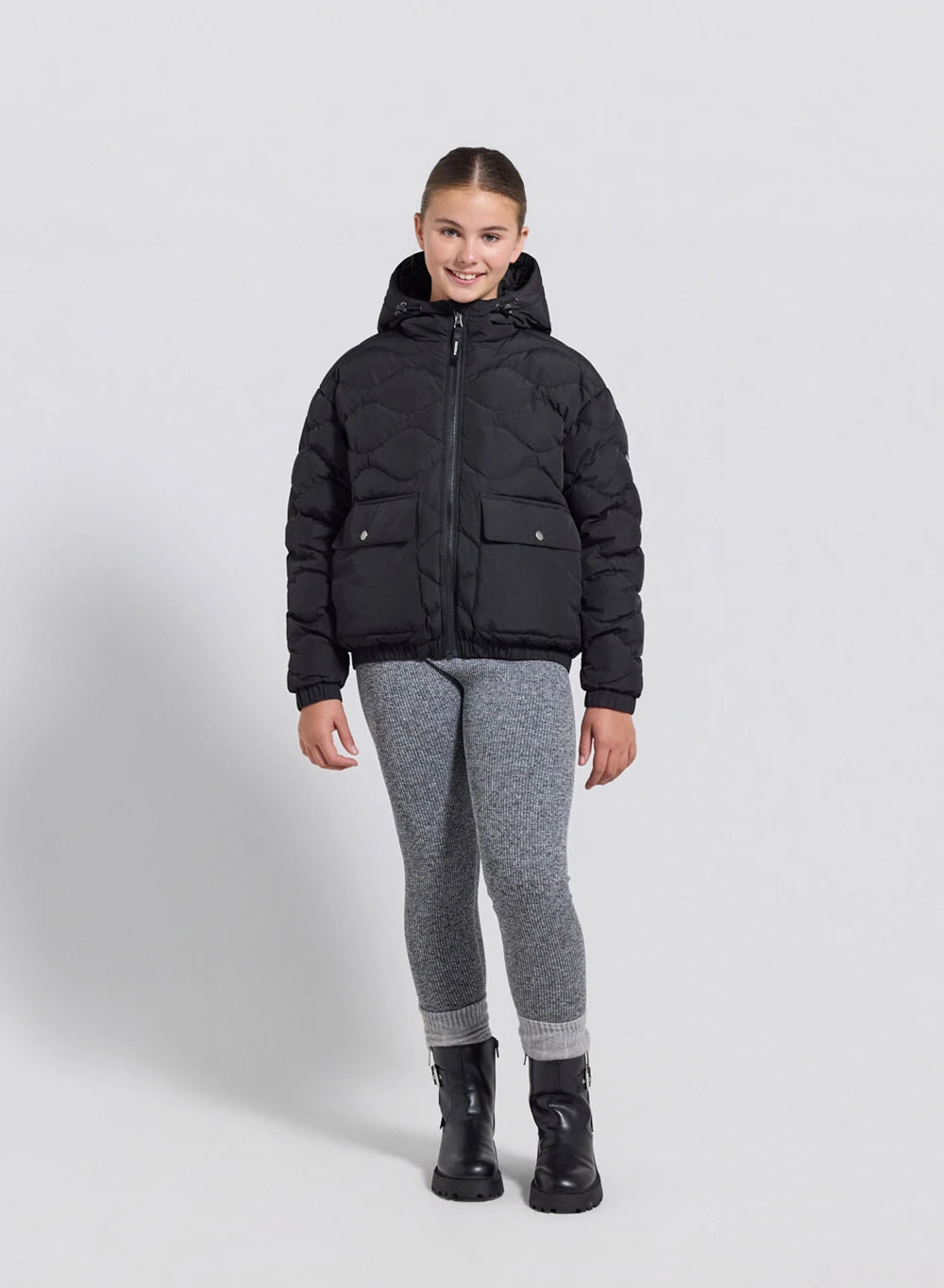 Children's hooded bomber down jacket Beille black