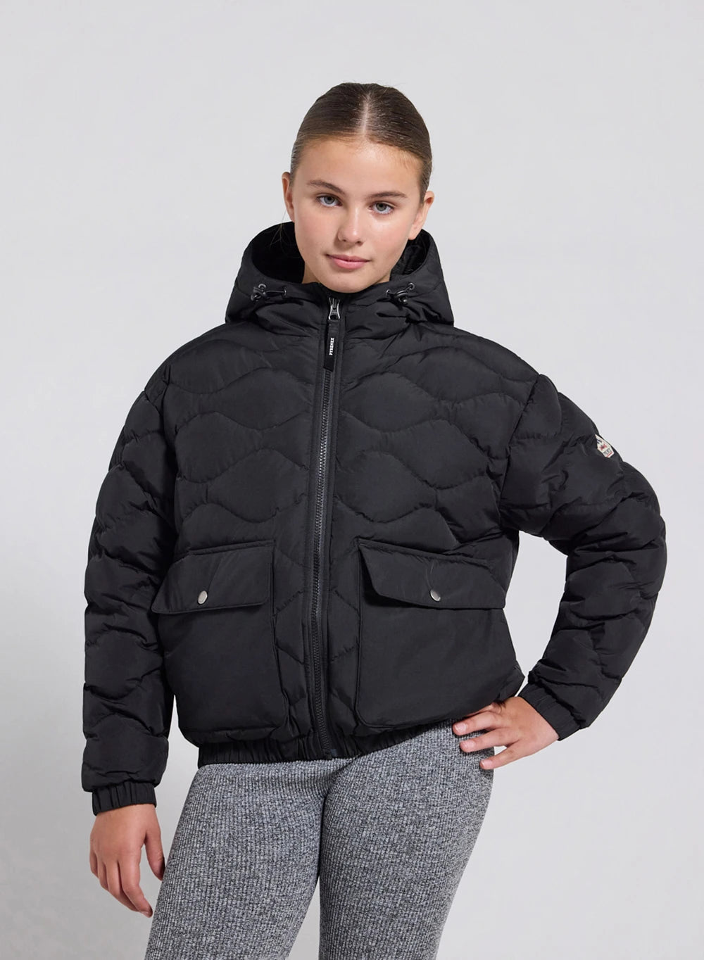 Children's hooded bomber down jacket Beille black