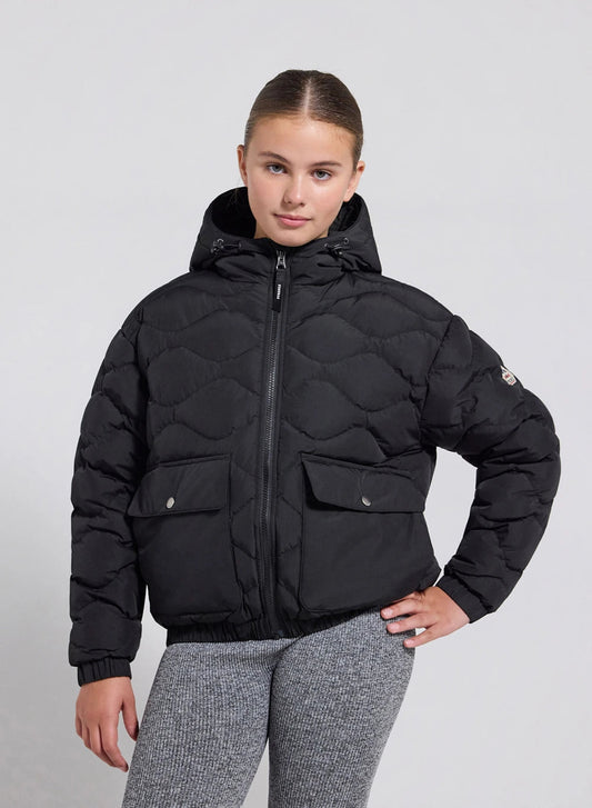 Children's hooded bomber down jacket Beille black