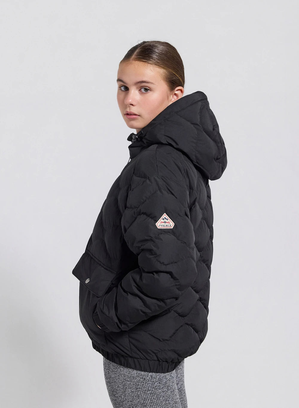 Children's hooded bomber down jacket Beille black