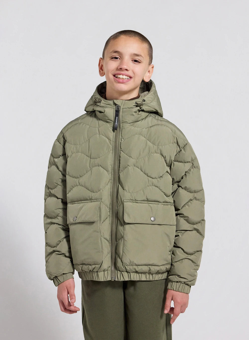 Bomber hooded down jacket for children Beille light khaki
