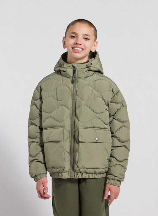Bomber hooded down jacket for children Beille light khaki