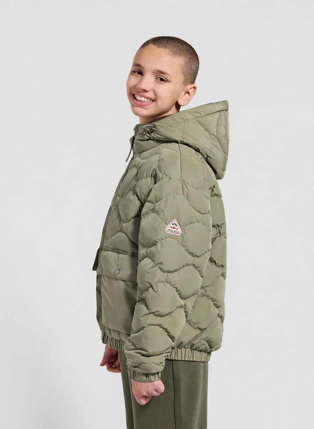 Bomber hooded down jacket for children Beille light khaki