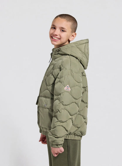 Bomber hooded down jacket for children Beille light khaki