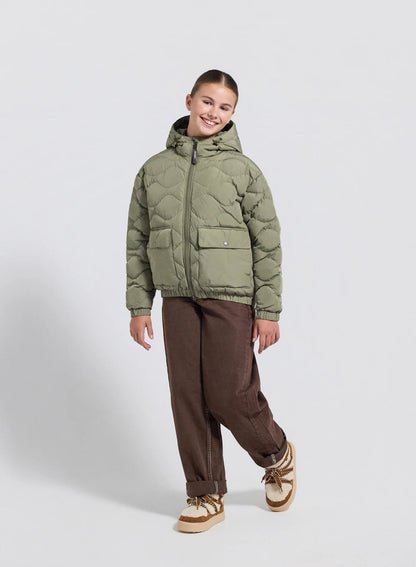 Bomber hooded down jacket for children Beille light khaki
