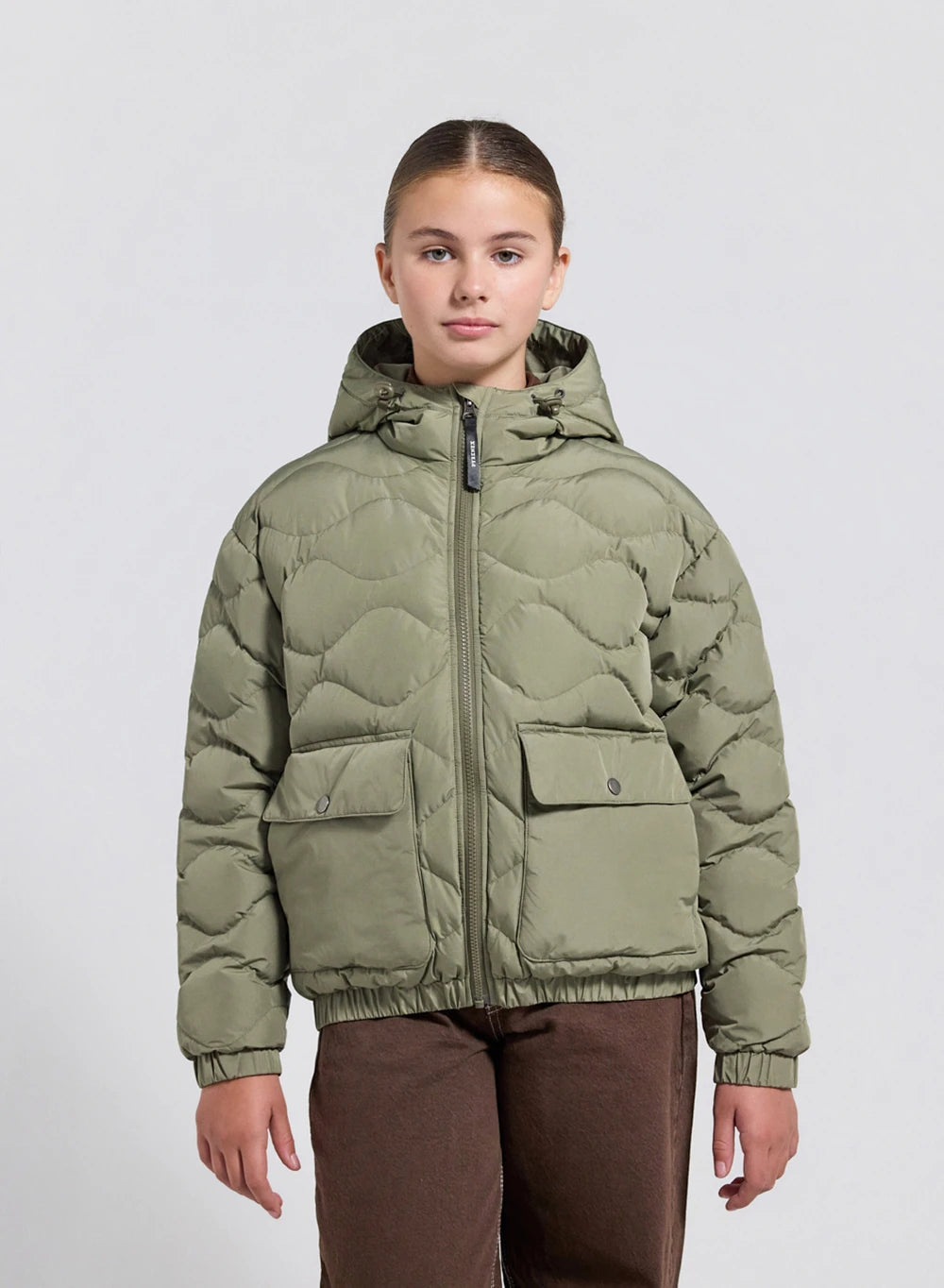 Bomber hooded down jacket for children Beille light khaki