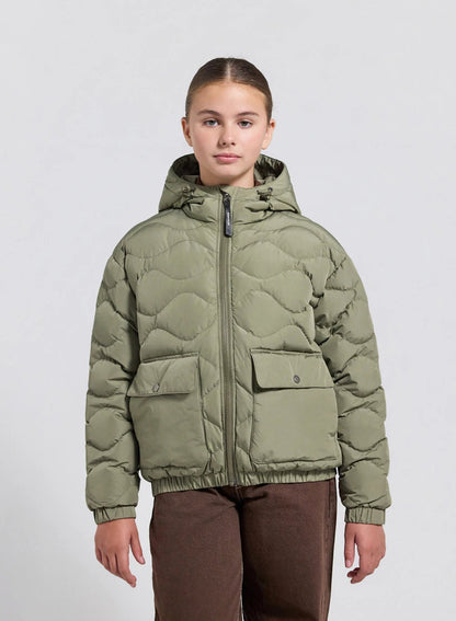 Bomber hooded down jacket for children Beille light khaki
