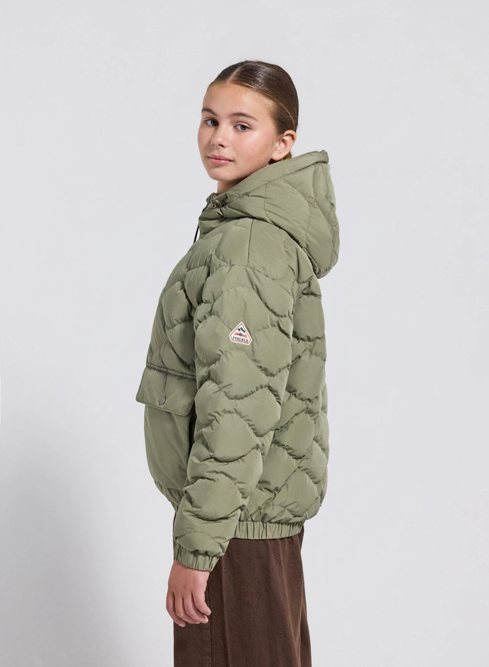 Bomber hooded down jacket for children Beille light khaki