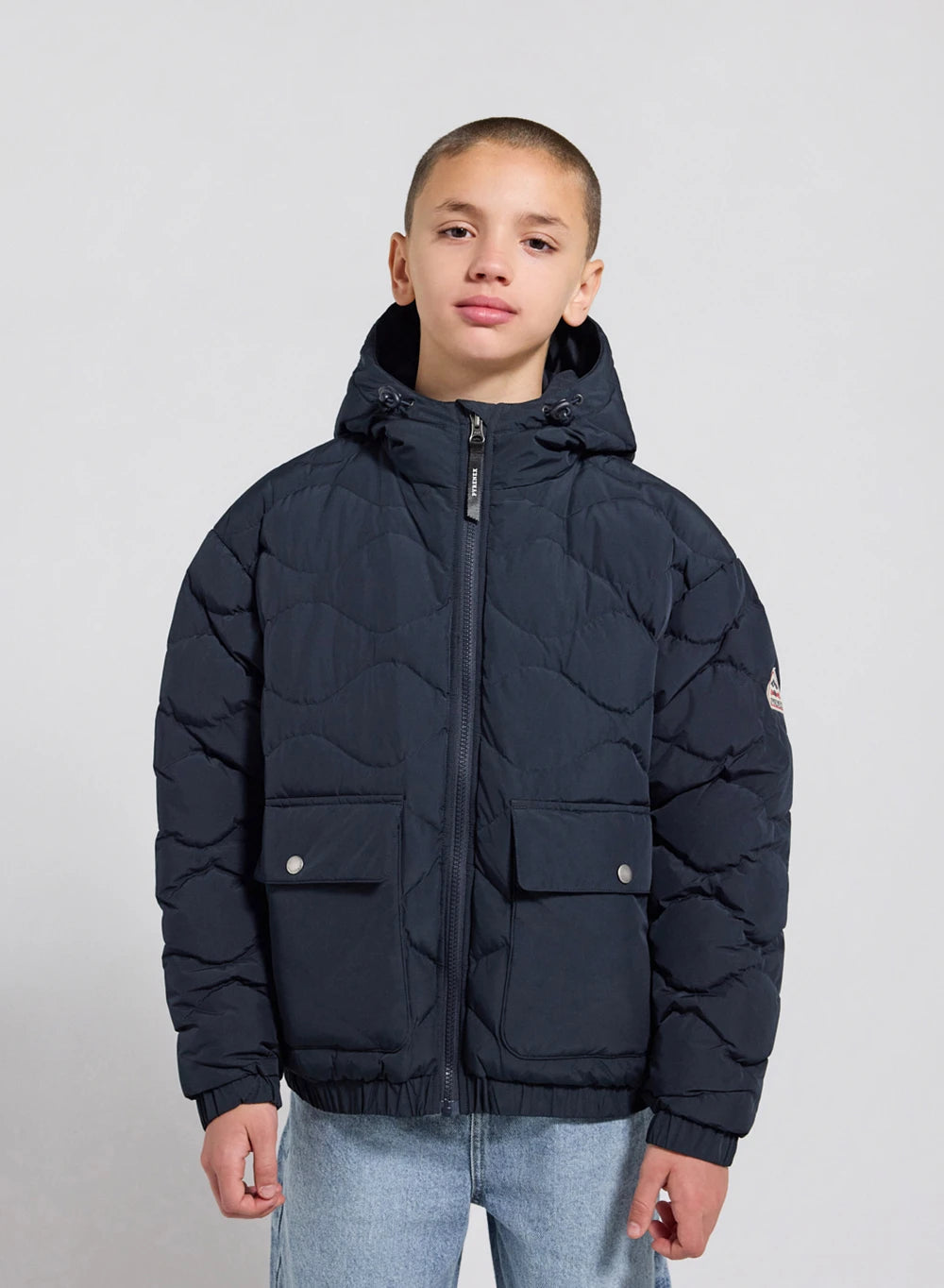 Beille dark blue hooded bomber children's down jacket