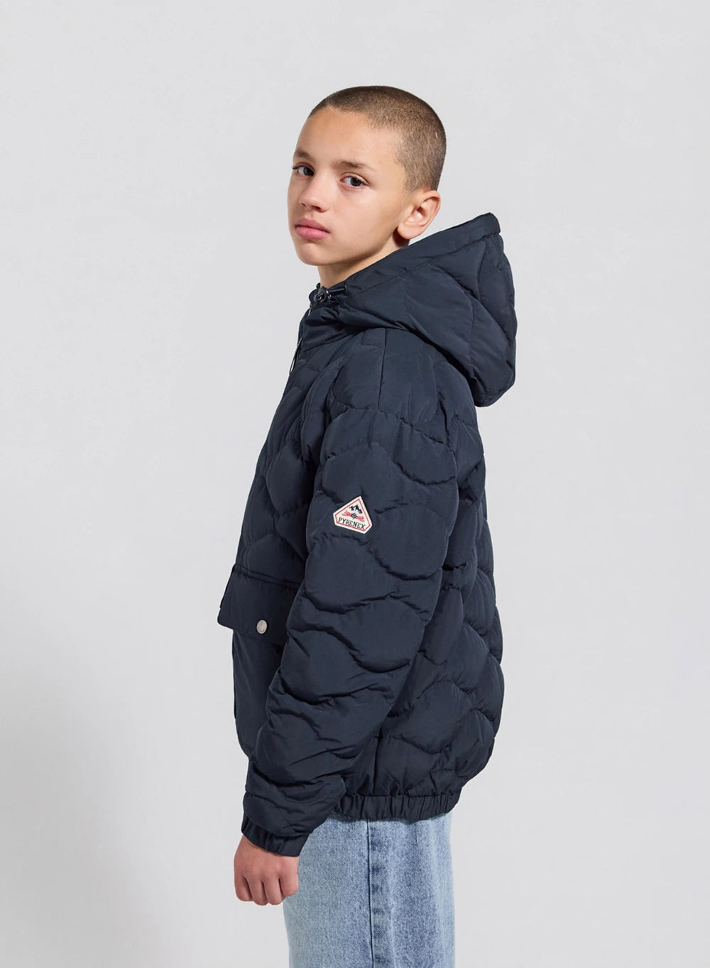 Beille dark blue hooded bomber children's down jacket