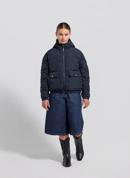 Beille dark blue hooded bomber children's down jacket