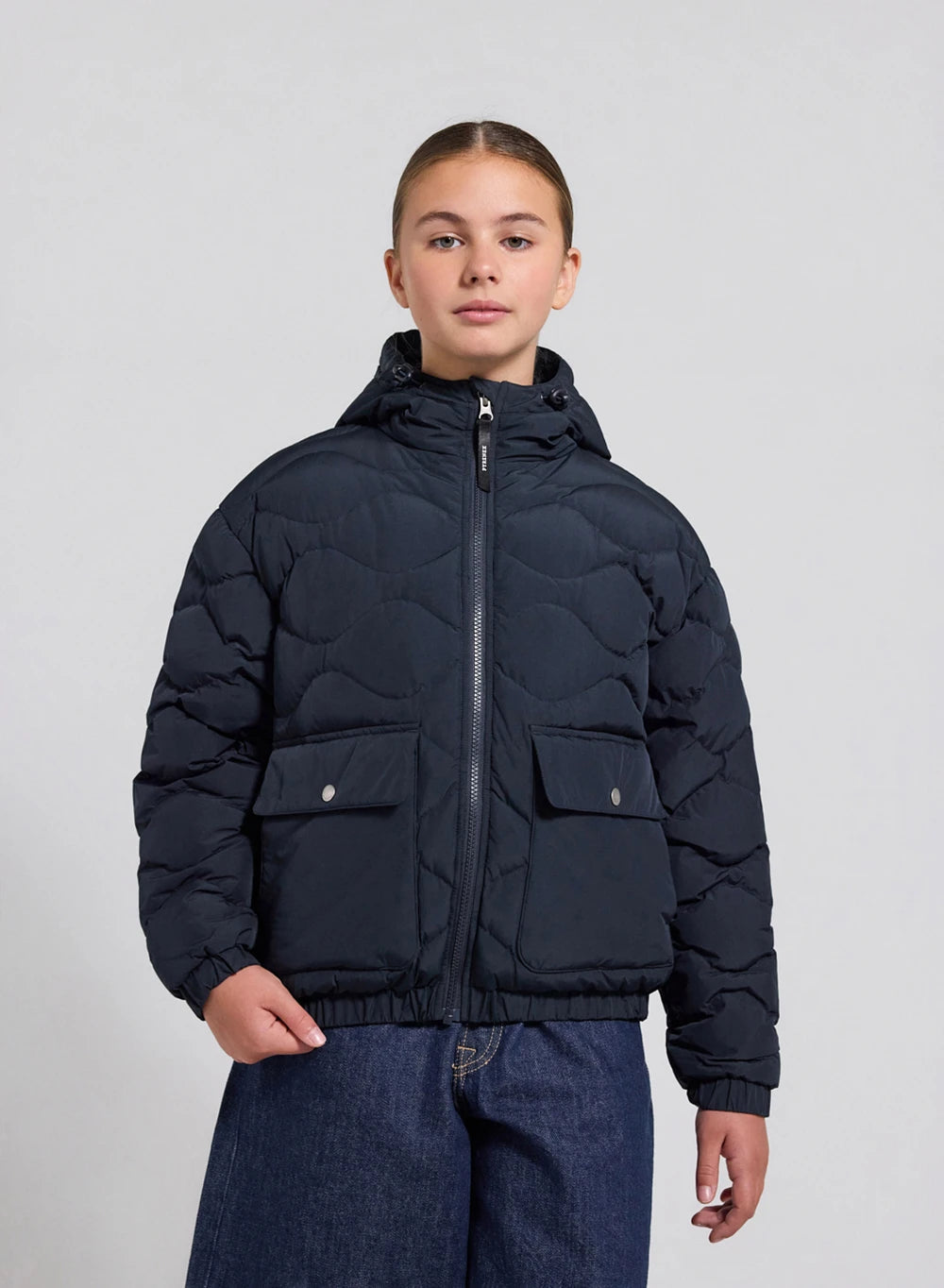 Beille dark blue hooded bomber children's down jacket