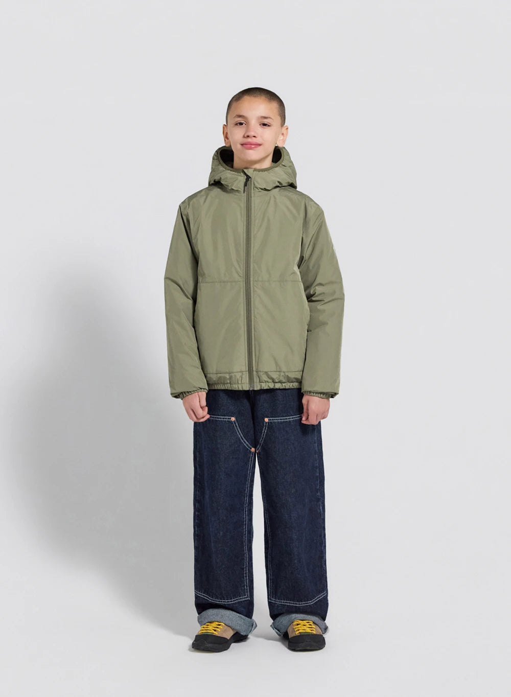 Children's hooded waterproof down jacket Density light khaki