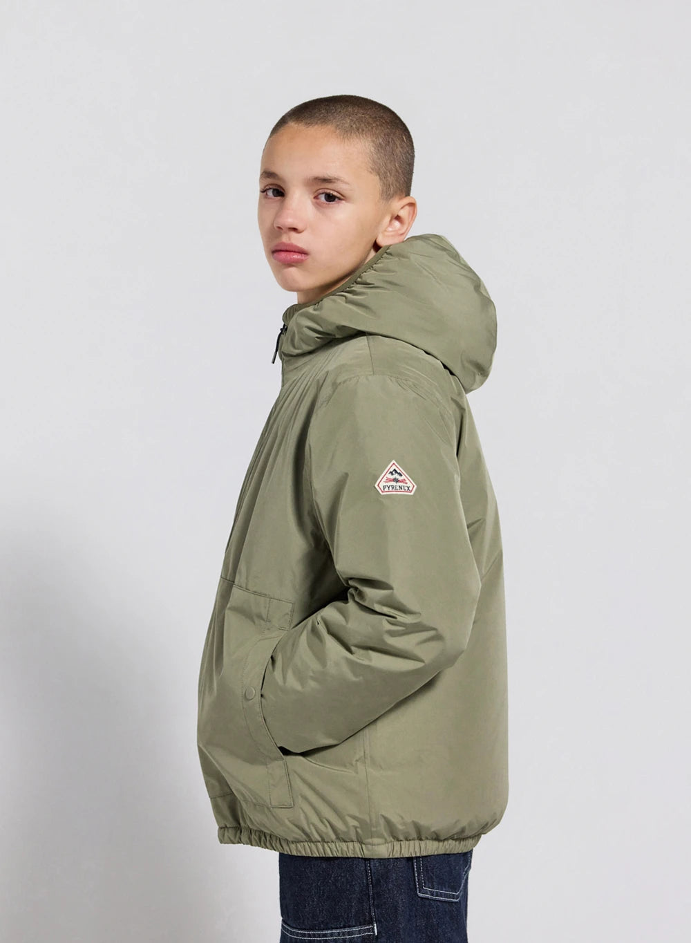 Children's hooded waterproof down jacket Density light khaki