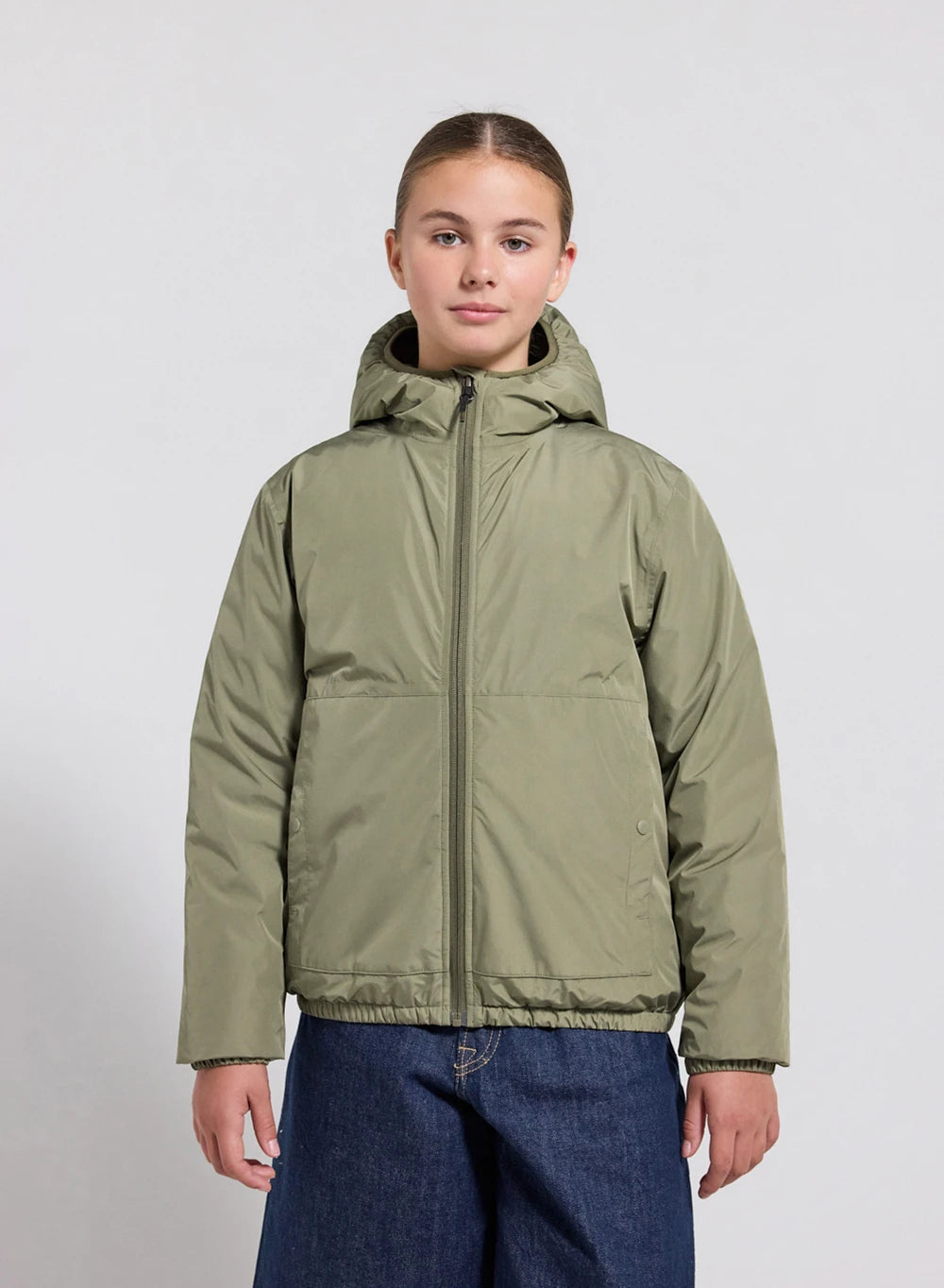 Children's hooded waterproof down jacket Density light khaki