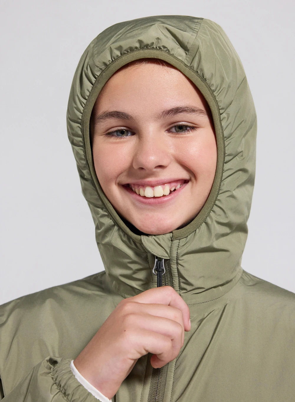 Children's hooded waterproof down jacket Density light khaki