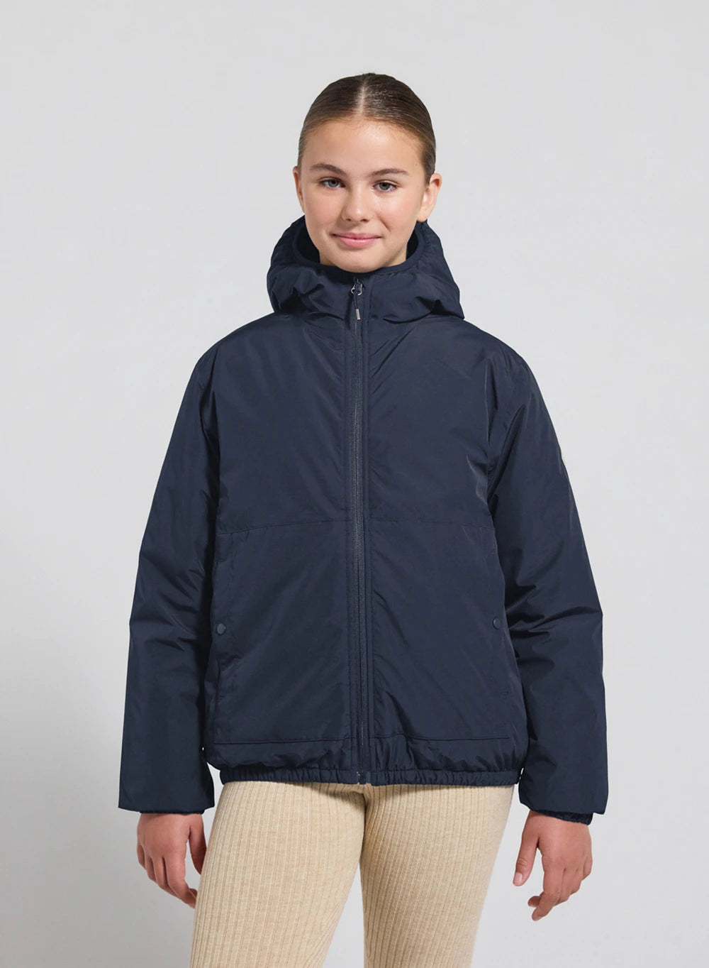Density dark blue hooded waterproof down jacket for children