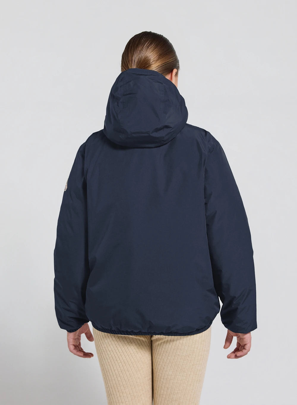 Density dark blue hooded waterproof down jacket for children