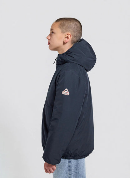 Density dark blue hooded waterproof down jacket for children