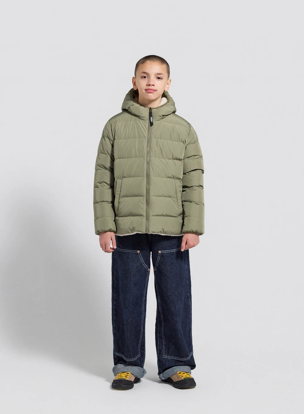 Children's Pyrenex Keylinn reversible down jacket in light khaki