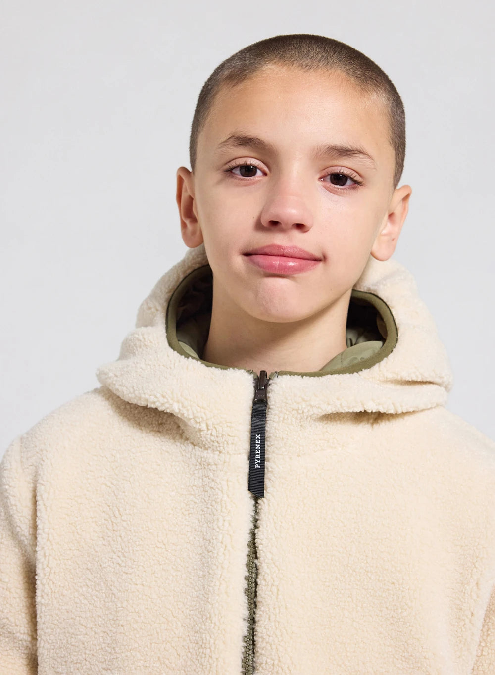 Children's Pyrenex Keylinn reversible down jacket in light khaki