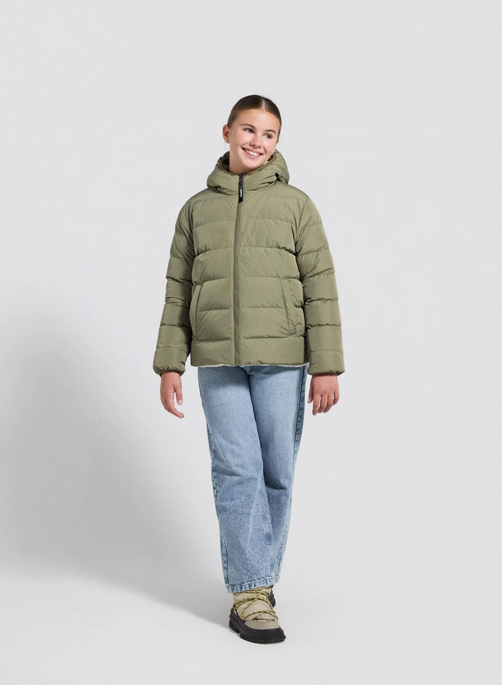 Children's Pyrenex Keylinn reversible down jacket in light khaki