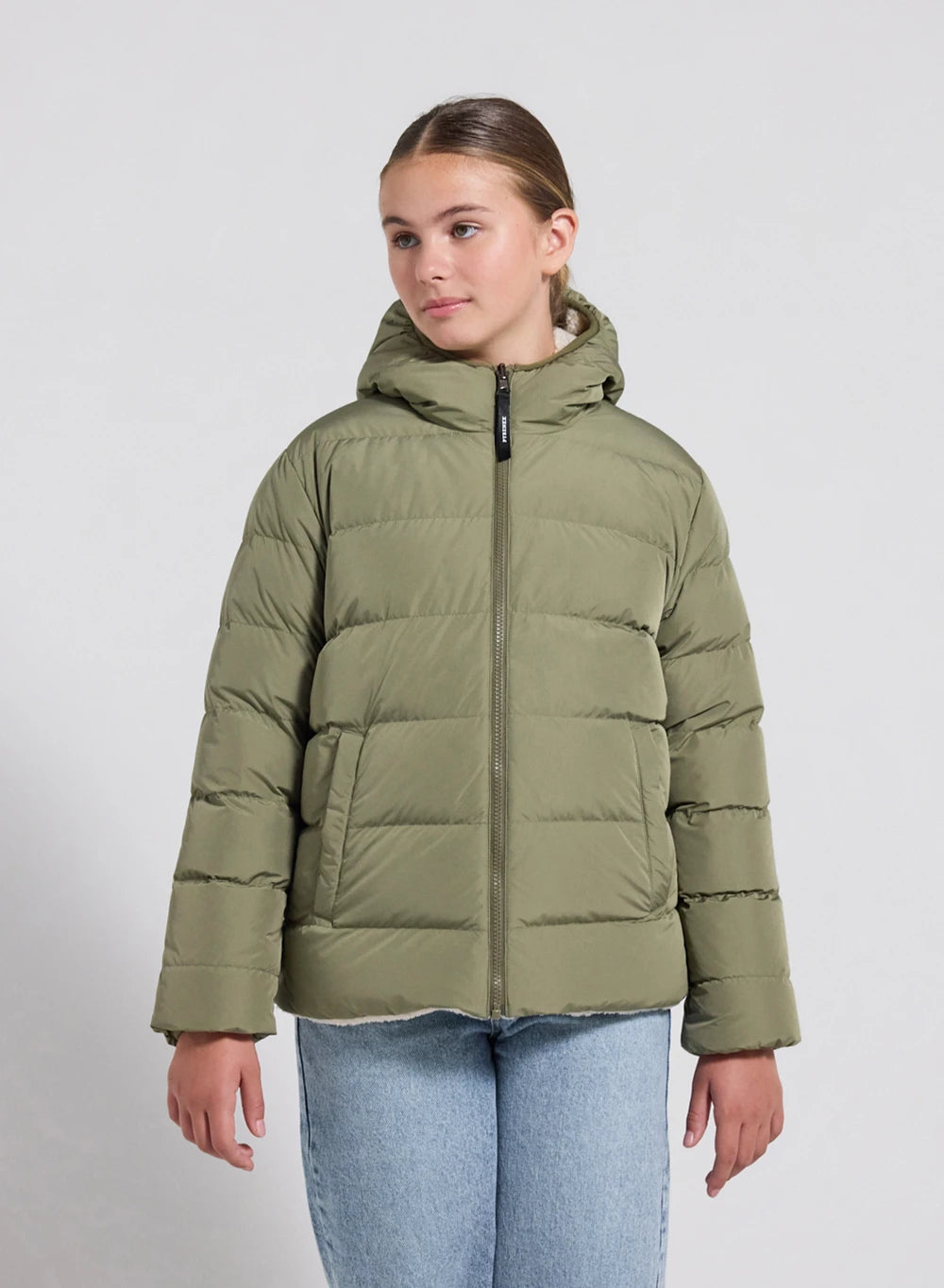 Children's Pyrenex Keylinn reversible down jacket in light khaki