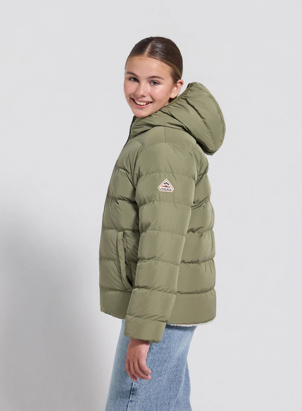 Children's Pyrenex Keylinn reversible down jacket in light khaki