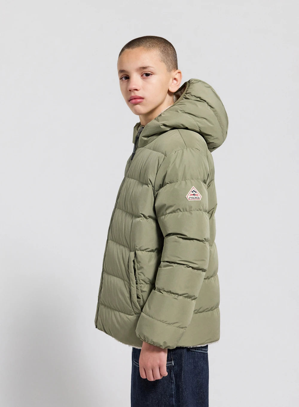 Children's Pyrenex Keylinn reversible down jacket in light khaki