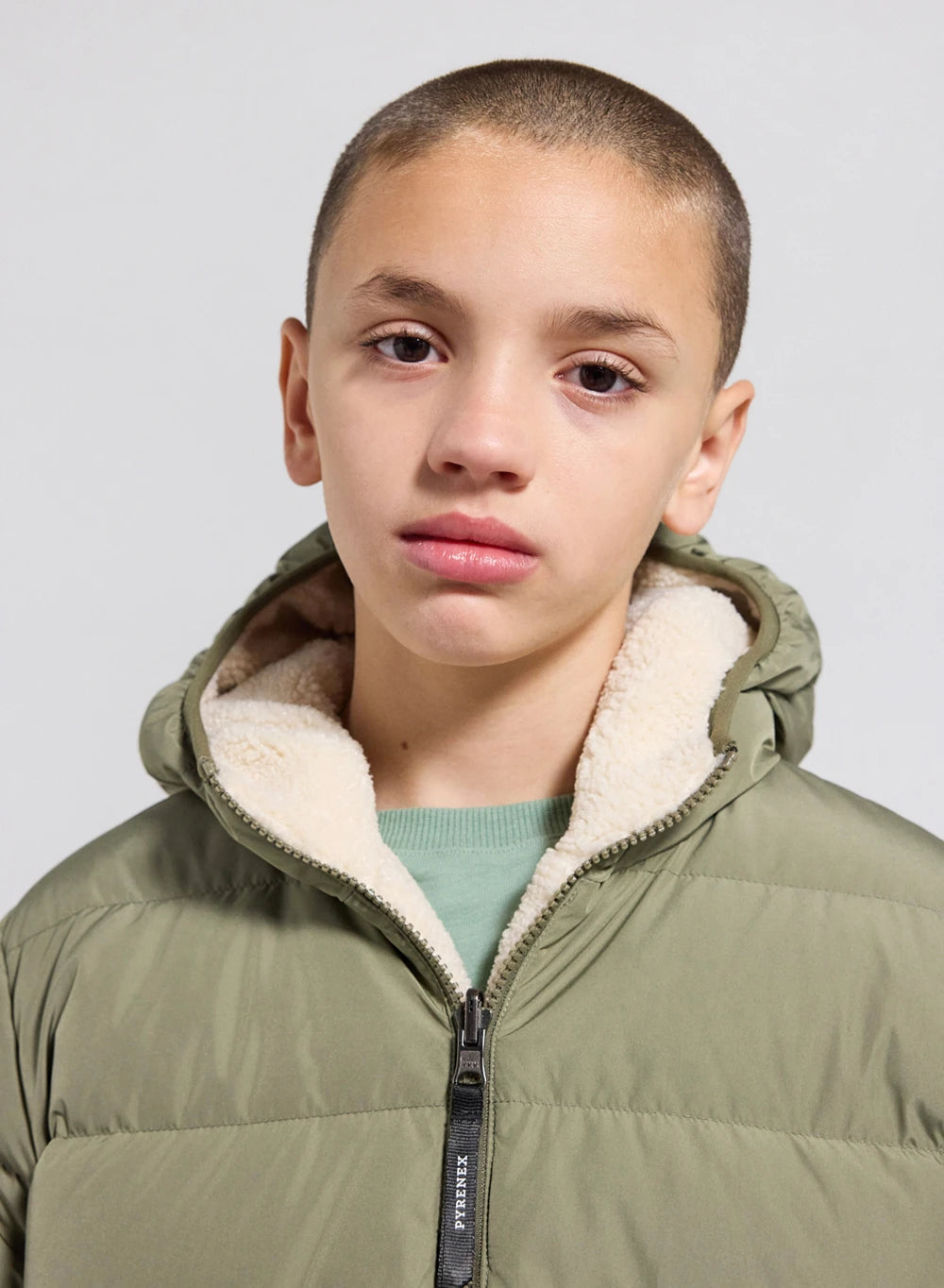 Children's Pyrenex Keylinn reversible down jacket in light khaki