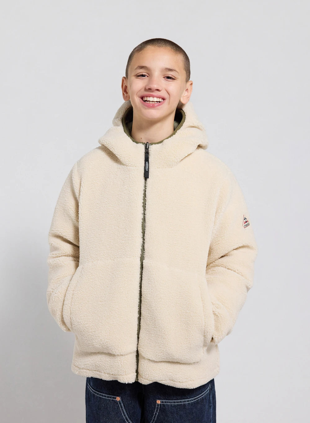 Children's Pyrenex Keylinn reversible down jacket in light khaki