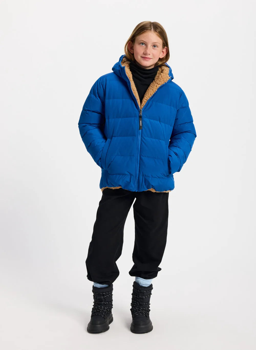 Pyrenex Keylinn children's reversible down jacket in electric blue