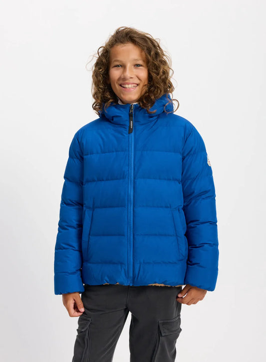 Pyrenex Keylinn children's reversible down jacket in electric blue