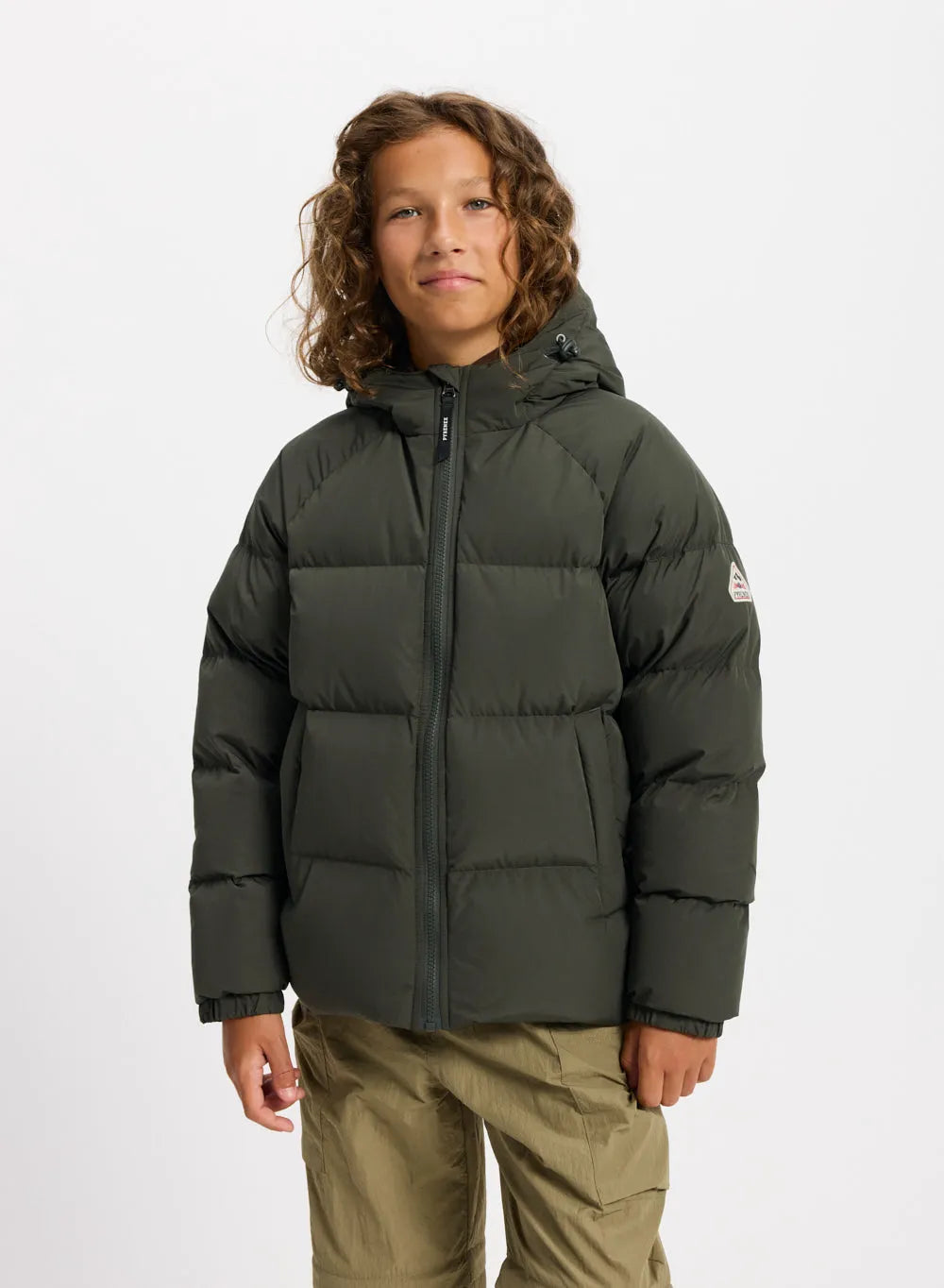 Pyrenex Sten Smooth unisex children's hooded down jacket in khaki