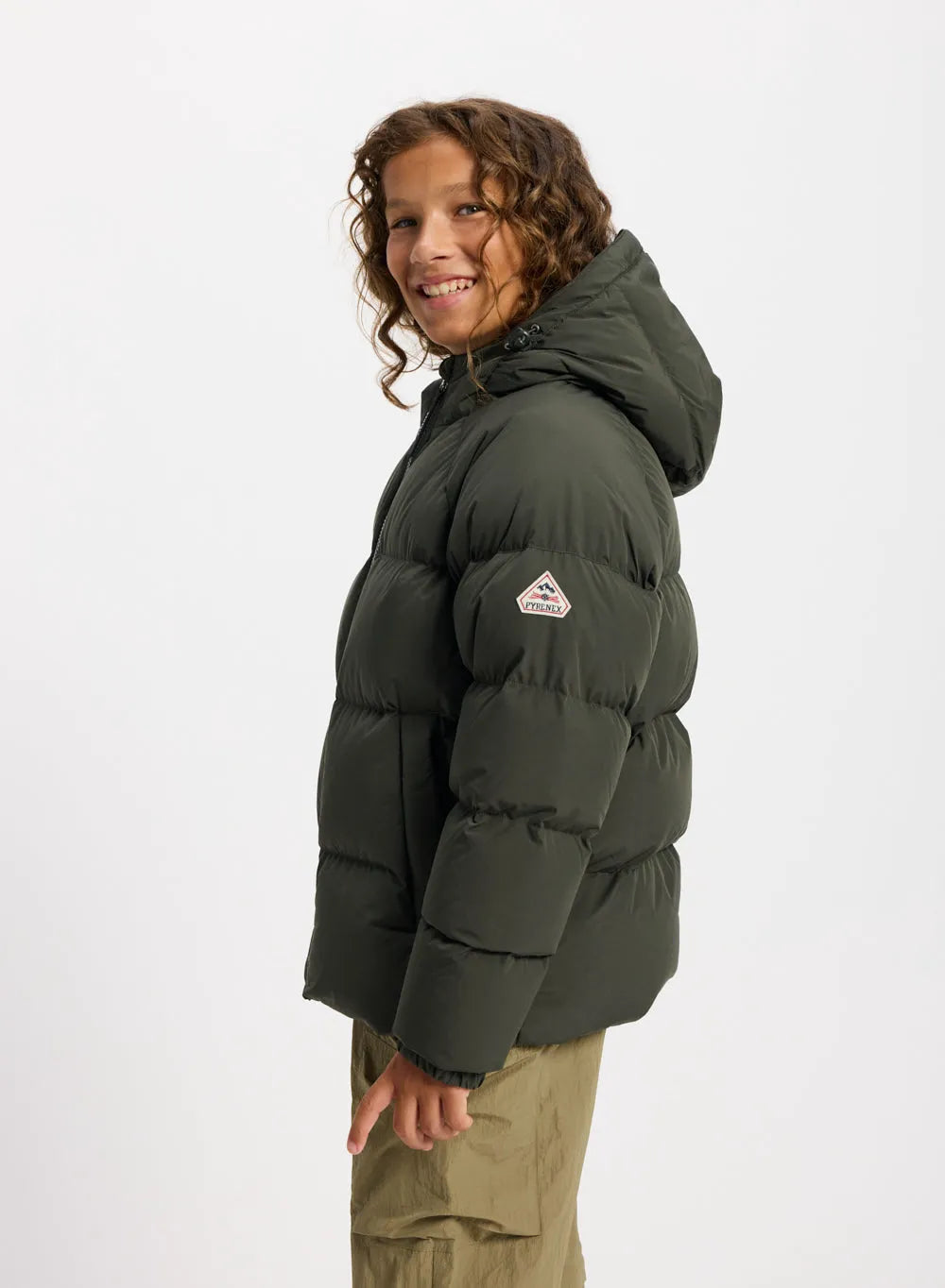 Pyrenex Sten Smooth unisex children's hooded down jacket in khaki