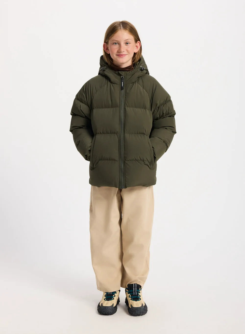 Pyrenex Sten Smooth unisex children's hooded down jacket in khaki