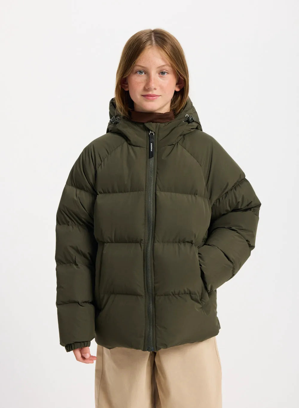 Pyrenex Sten Smooth unisex children's hooded down jacket in khaki