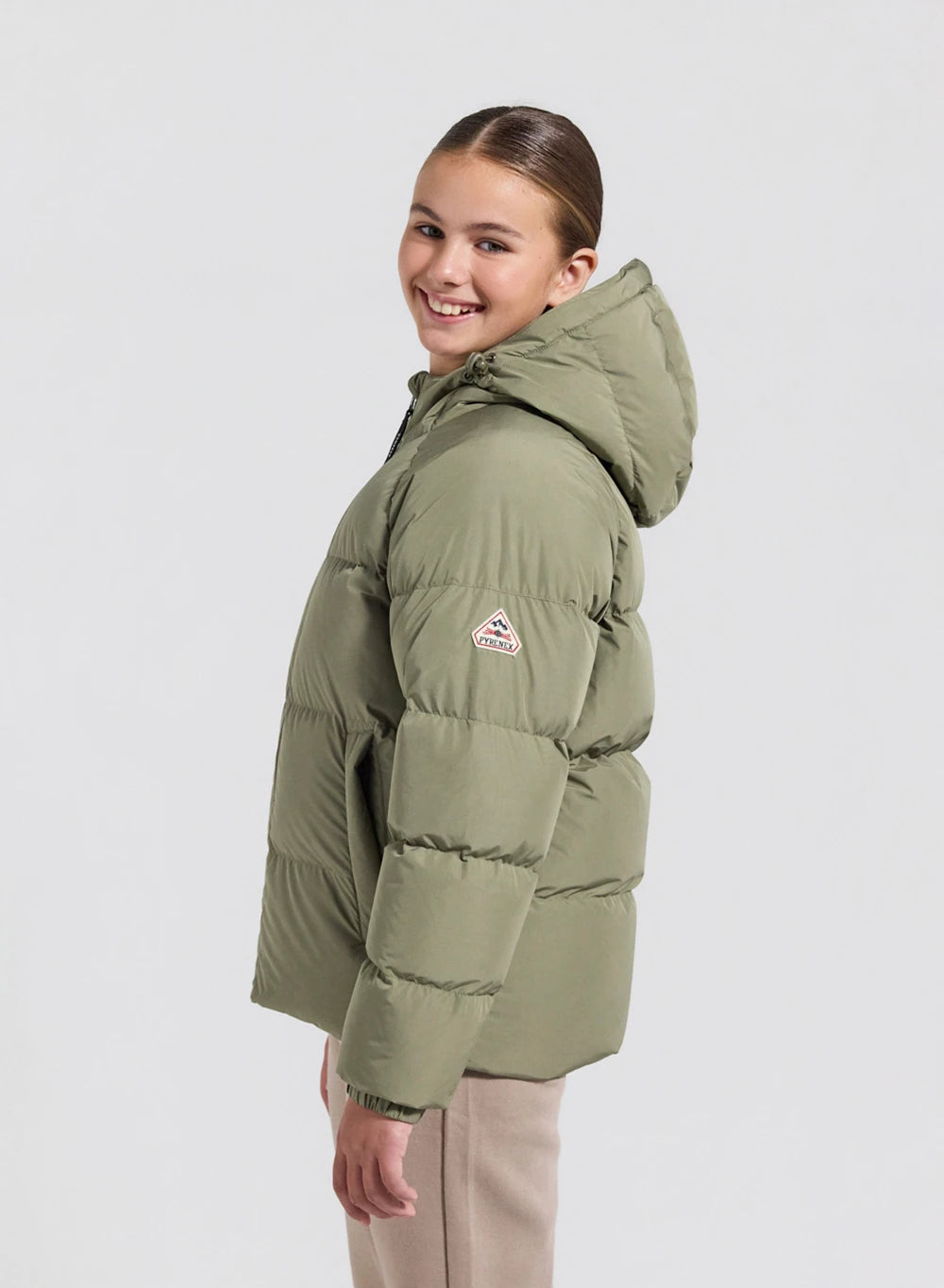 Unisex hooded children's down jacket Pyrenex Sten Smooth light khaki