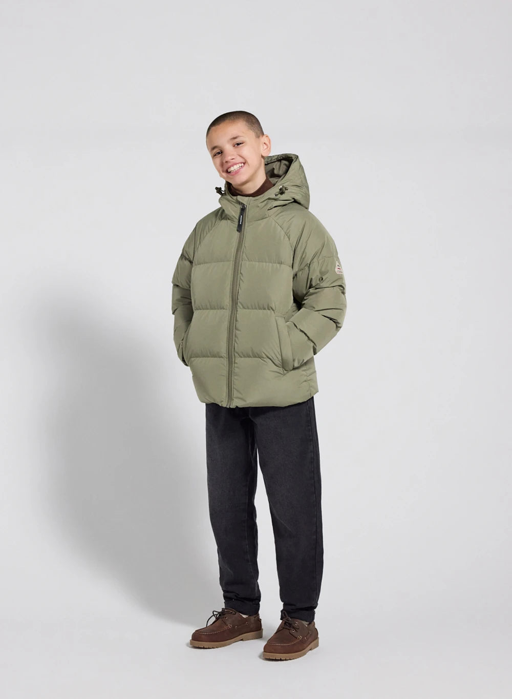 Unisex hooded children's down jacket Pyrenex Sten Smooth light khaki
