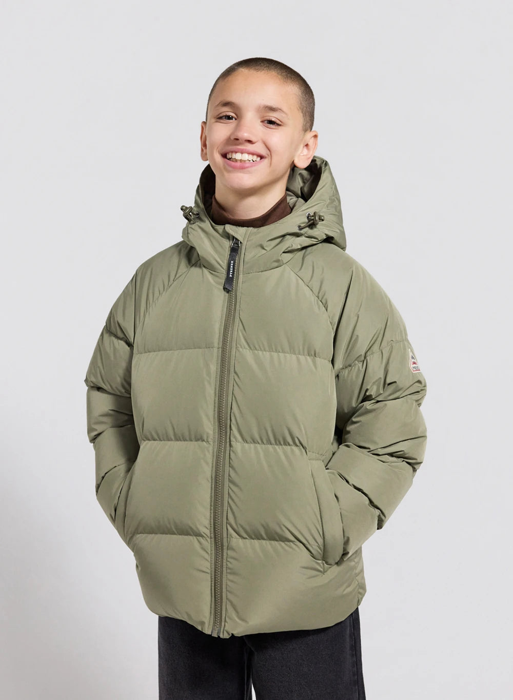 Unisex hooded children's down jacket Pyrenex Sten Smooth light khaki