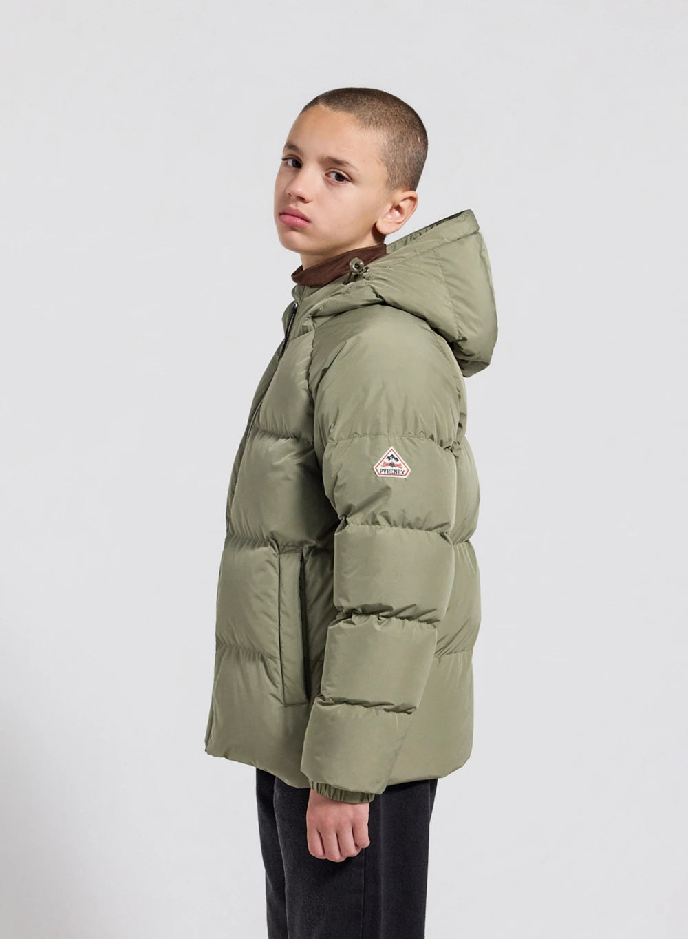 Unisex hooded children's down jacket Pyrenex Sten Smooth light khaki
