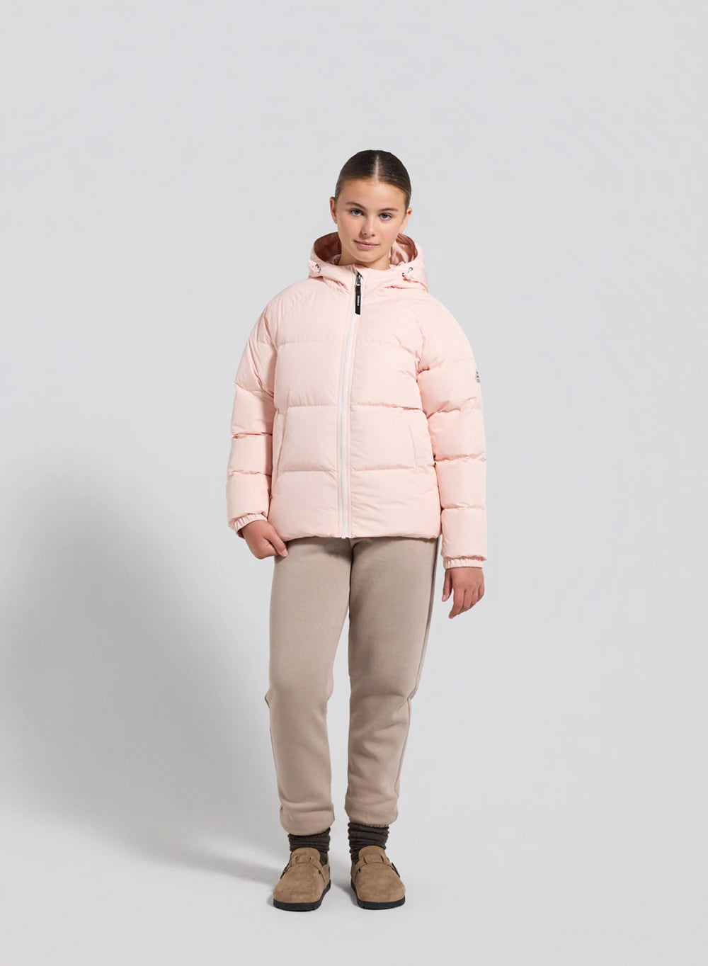 Unisex hooded children's down jacket Pyrenex Sten Smooth pale pink