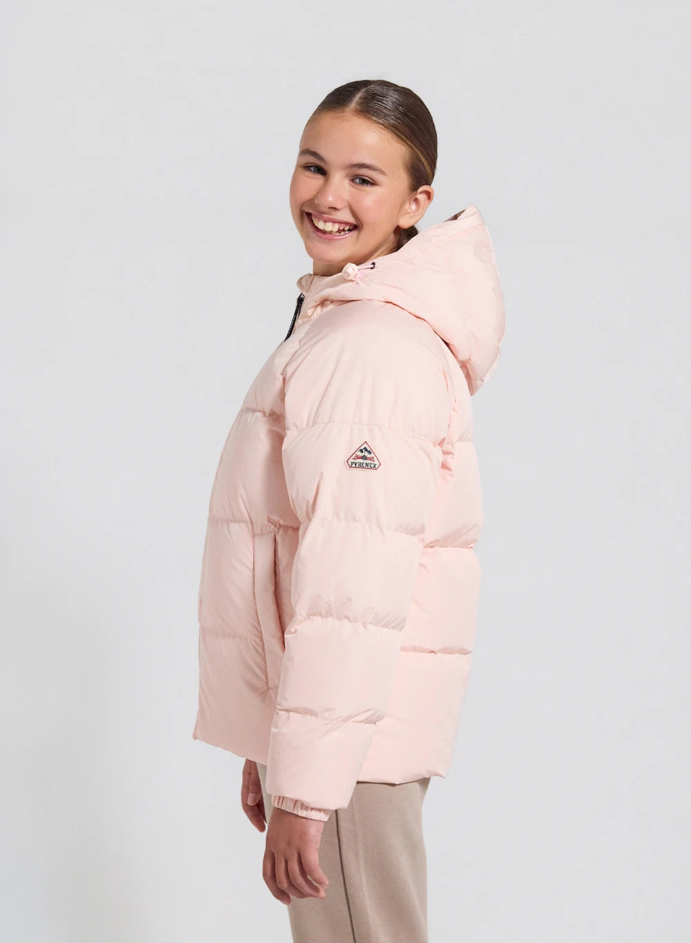 Unisex hooded children's down jacket Pyrenex Sten Smooth pale pink